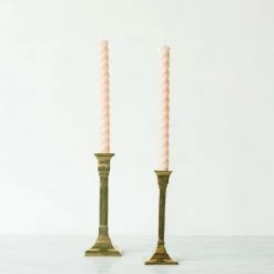 Elsie Green Pair Of Brass Candlesticks & Tapers