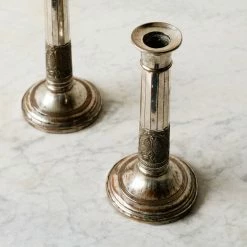 Elsie Green What's New Pair Of Vintage Embossed Candlesticks With Beeswax Tapers