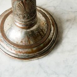 Elsie Green What's New Pair Of Vintage Embossed Candlesticks With Beeswax Tapers