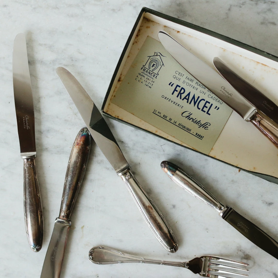 Discount 👍 Set Of Vintage Christofle Knives 👏 7 Set Of Vintage Christofle Knives