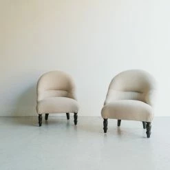 Elsie Green Pair Of Linen Crapaud Chairs