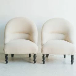 Elsie Green Pair Of Linen Crapaud Chairs
