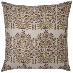Elsie Green Linen Block Printed Pillow Cover | Fleur Saffron