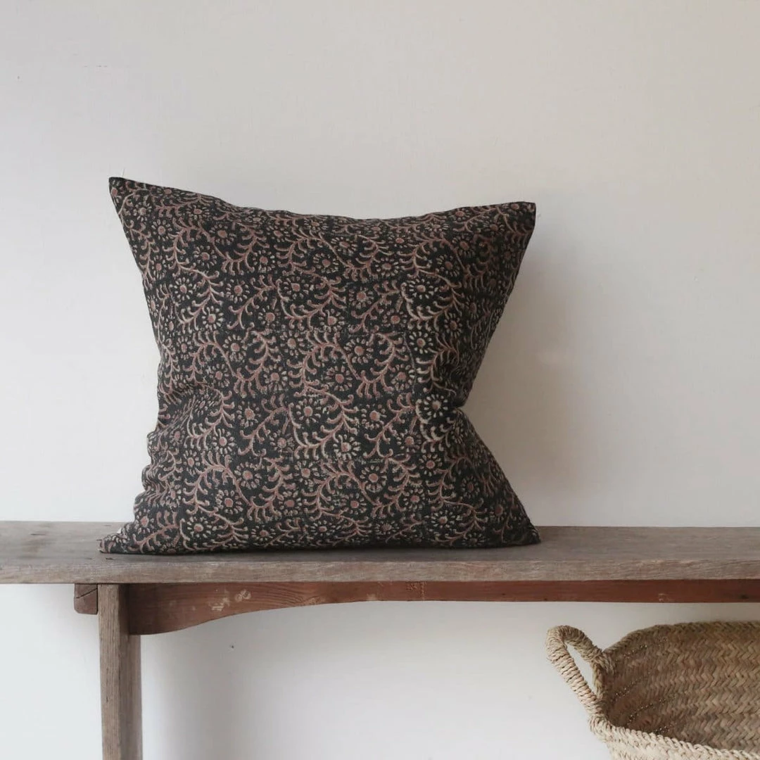 Outlet 😍 Elsie Green Linen Block Printed Pillow Cover | Kochin Noir Textiles ⭐ 3 Elsie Green Linen Block Printed Pillow Cover | Kochin Noir Textiles