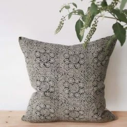 Elsie Green Linen Block Printed Pillow Cover | Wisteria Noir What's New