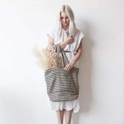 Discount 🔔 Elsie Green Striped Cotton Tote ❤️ 5 Elsie Green Striped Cotton Tote
