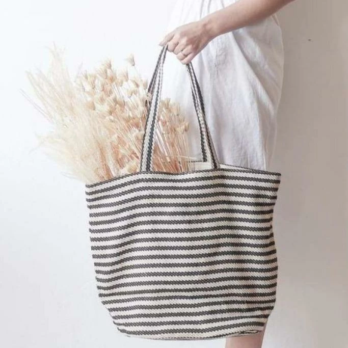 Discount 🔔 Elsie Green Striped Cotton Tote ❤️ 3 Elsie Green Striped Cotton Tote